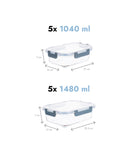 Set 10 caserole etanșe din sticlă pentru mâncare, L + XL