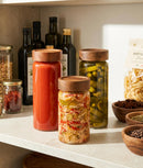 Set 4 borcane etanșe alimente, sticlă, capac acacia