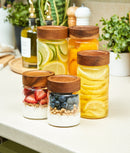Set 8 borcane etanșe alimente, sticlă, capac acacia