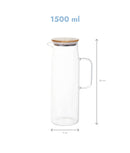Carafă apă din sticlă, capac bambus cu interior de inox, 1.5l