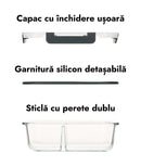 Set 4 caserole compartimentate din sticlă pentru mâncare, L + XL