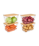 Set 4 cutii depozitare fructe, legume, plastic, capac bambus