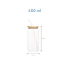Set 2 pahare Ice Latte Natural, capac bambus, pai sticlă