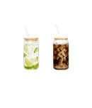 Set 2 pahare Ice Latte Natural, capac bambus, pai sticlă