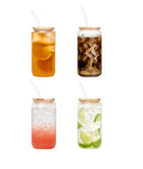 Set 4 pahare Ice Latte Natural, capac bambus, pai sticlă