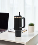 Recipient termoizolant, inox, capac cu pai flip-top, negru
